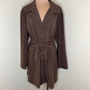 Susan Graver Style Jacket 2X Womens Whipstitch Belted Mid Length Plus Size Brown